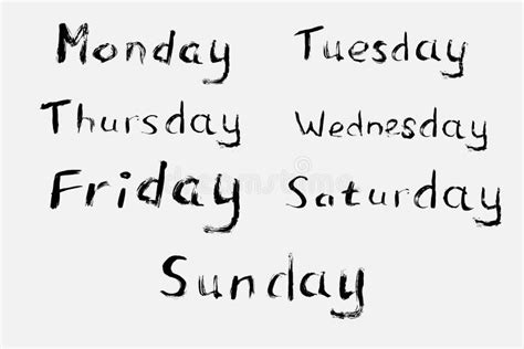 The Days Of The Week Hand Drawn With A Brush Stock Illustration