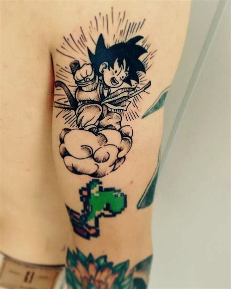 No surprise, there are many dragon ball tattoos. Goku tattoo, goku drawing, black work, flash tattoo, inked ...