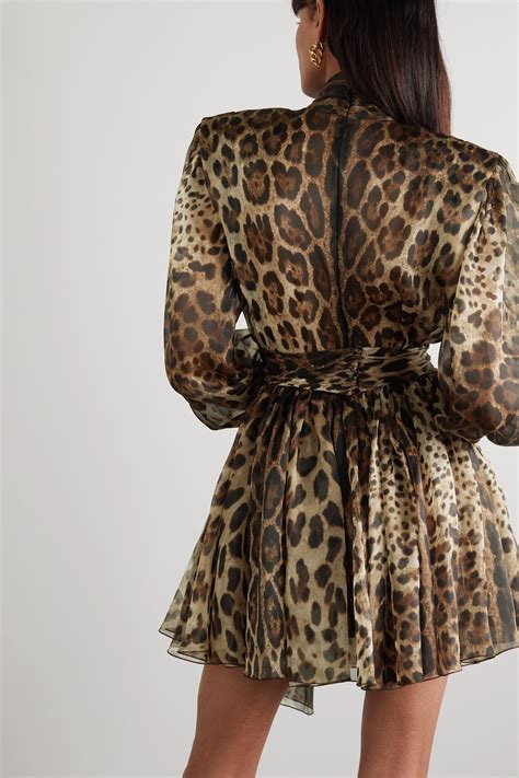 Dolce And Gabbana Pussy Bow Leopard Print Silk Blend Organza Mini Dress Net A Porter