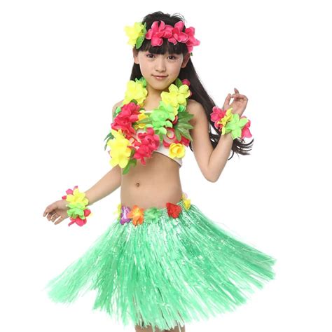 무료 배송 할로윈 카니발 멋진 드레스 의상 아이 여자 어린이 하와이 훌라 스커트 볼룸 배꼽 춤 옷