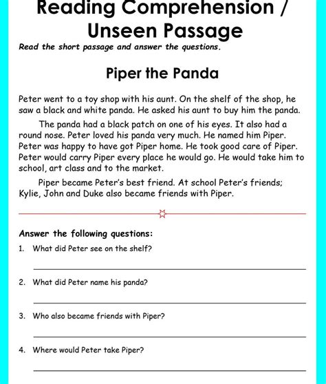 Reading Comprehension Unseen Passage Read The Short Passage And Answer