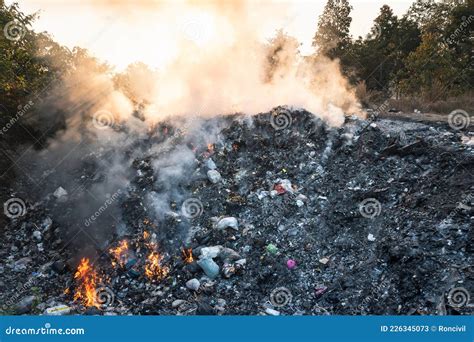Garbage And Fire Burn In Landfill Cause Of Air Pollution Environmental