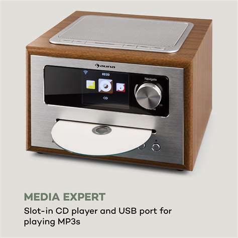 Auna Silver Star CD Cube Radio Bluetooth HCC Display Wood Brown Brown