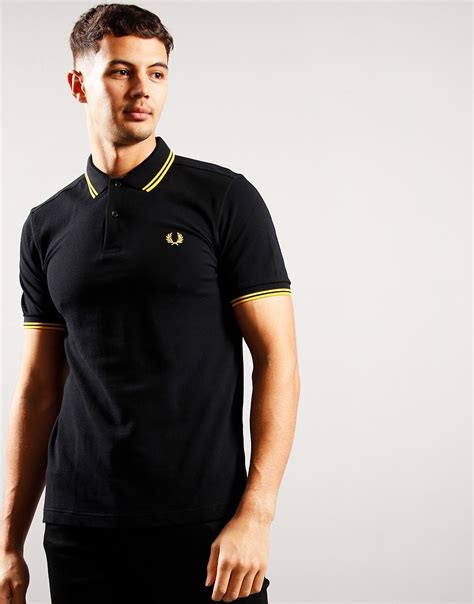 Fred Perry Twin Tipped Polo Shirt Blacknew Yellow Terraces Menswear