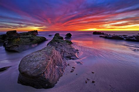 Colorful Sunset Over The Pacific Ocean Windansea Beach La Jolla Stock