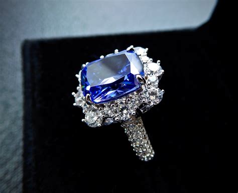 Cushion Cut Blue Sapphire Engagement Ring Finest Diamond Simulants