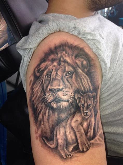 Enjoyed Doing This Lion And Cub Tattoo Representing Father And Son