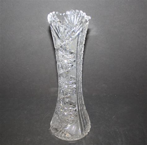 Bargain John S Antiques Antique American Cut Glass Tall Vase Libbey Signed Bargain John S