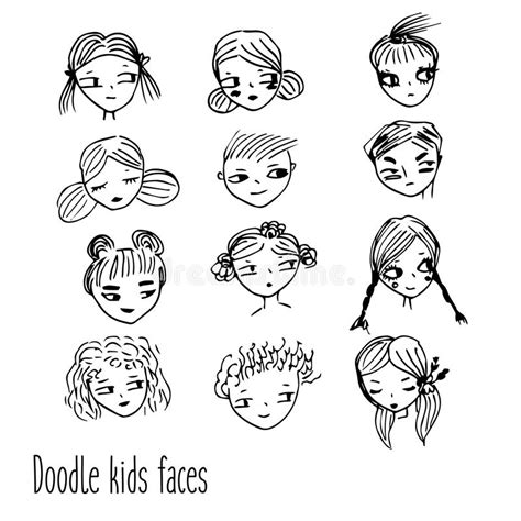 Doodle Kids Faces Hand Drawn Children Avatars Stock Vector