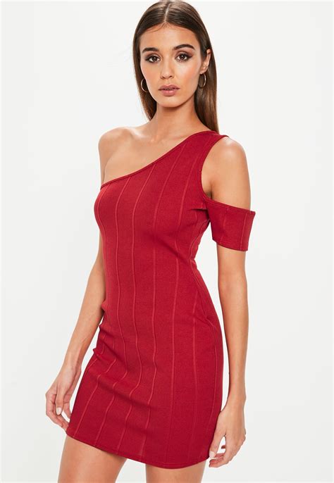 Missguided Synthetic Red One Shoulder Bandage Cut Out Bodycon Mini