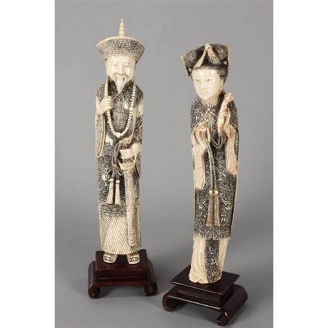 Chinese Ivory Emperor And Empress Figures With Carved Robes Ivory