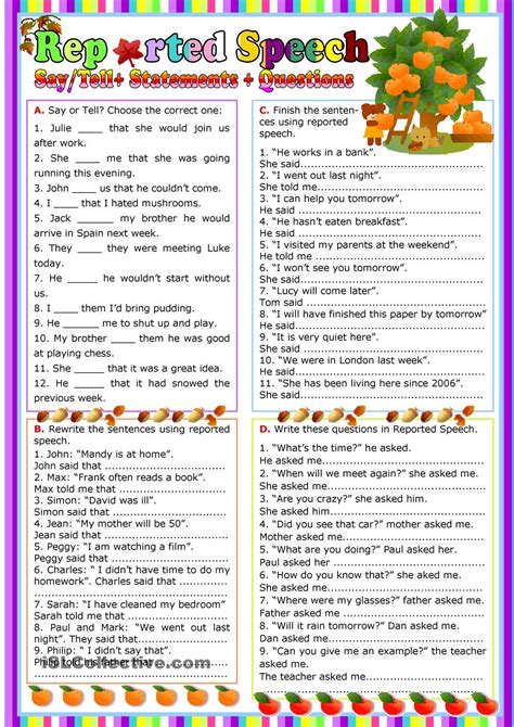 Reported Questions English Esl Worksheets For Distance Reported