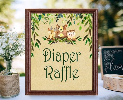 Woodland Baby Shower Diaper Raffle Sign Rustic Woodland Baby Etsy