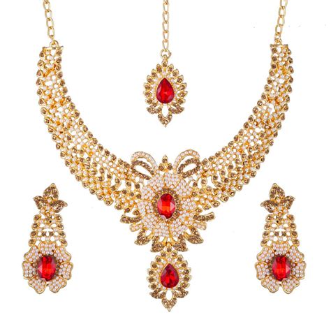apara gold plated pearl necklace set maang tikka for women jewellery
