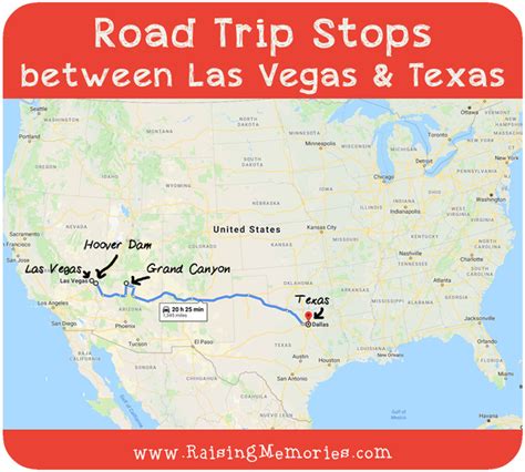 The Road Trip Stops Between Las Vegas And Texas With An Image Of A Map