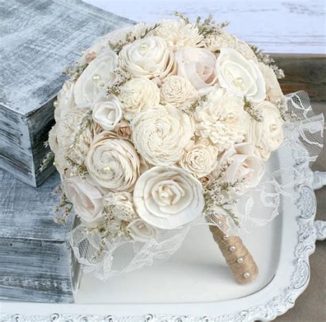 Cream Sola Wood And Paper Roses Lasting Brides Bouquet Wedding Bouquet