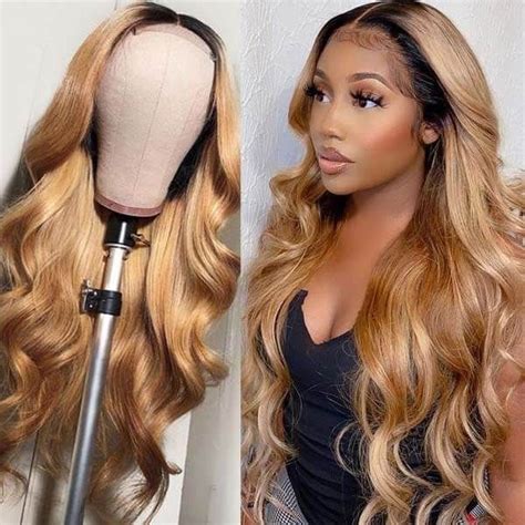 Honey Blonde Wigs Ombre 1B 27 Color 13x4 Lace Front Wig Body Wave Human