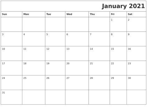 All calendar templates are free, blank, printable and fully editable! January 2021 Download Calendar