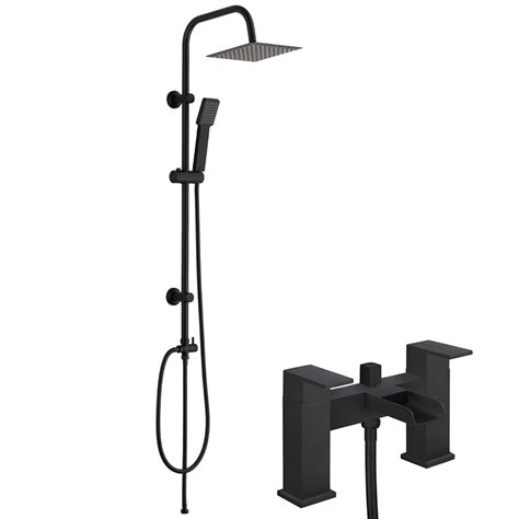 Kensington Matt Black Modern Square Waterfall Bath Shower Mixer Tap And 3