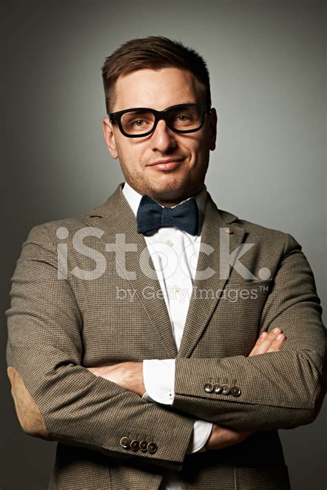 Confident Nerd In Eyeglasses And Bow Tie Stock Photo Royalty Free