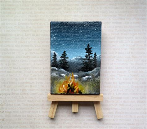 Campfire Painting Mini Canvas Art Mountain Camping Art Etsy Mini