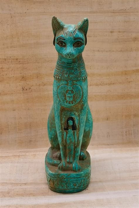 egyptian goddess bastet cat statue natural stone made in egypt etsy