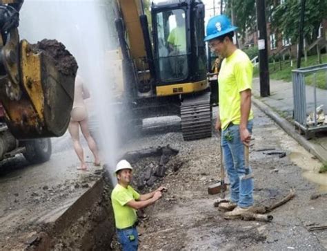 Naked Man Showers Outside In Street After Water Main Breaks In Columbus