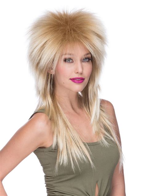 High Quality Extra Long Rocker Retro 80 S Spiked Mixed Blonde Adult Costume Wig Ebay