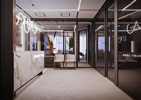 Financial company office on Behance in 2021 | Office interior design modern, Modern office ...