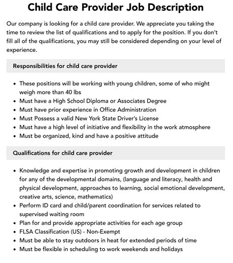 Child Care Provider Job Description Velvet Jobs