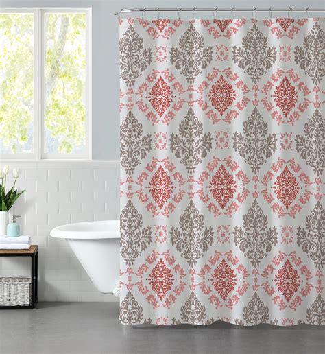 Mainstays Coral Damask Fabric Shower Curtain