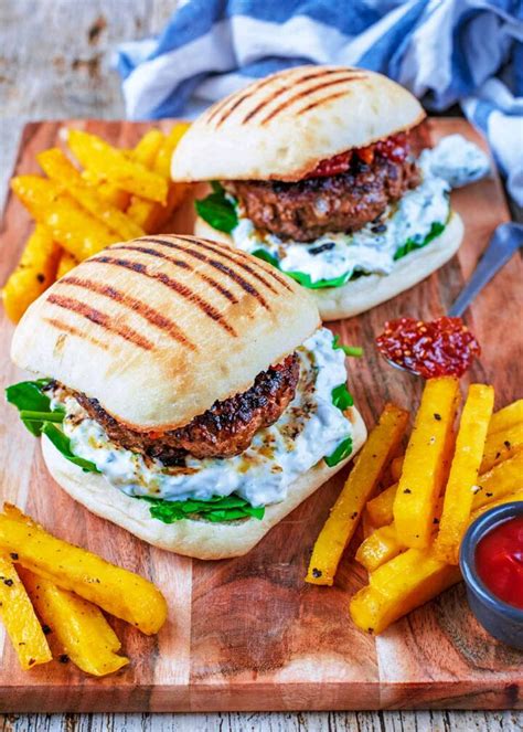 Spiced Lamb Burger With Tzatziki Chilli Jam Hungry Healthy Happy