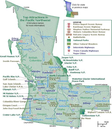 Map Of Top Attractions In The Pacific Northwest Pacific Northwest
