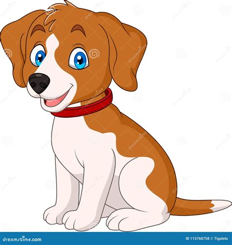 Cartoon Cute Dog Wearing A Red Collar Stock Vector Illustration Of