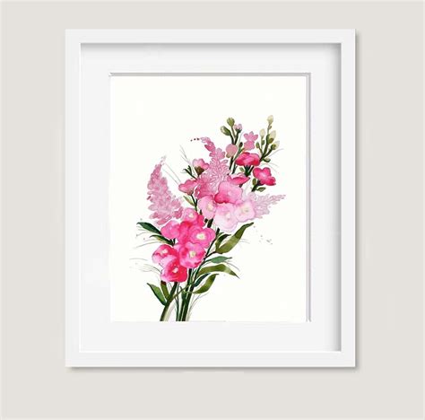 Pink Watercolor Flowers Painting Floral Peonies And Stocks Etsy