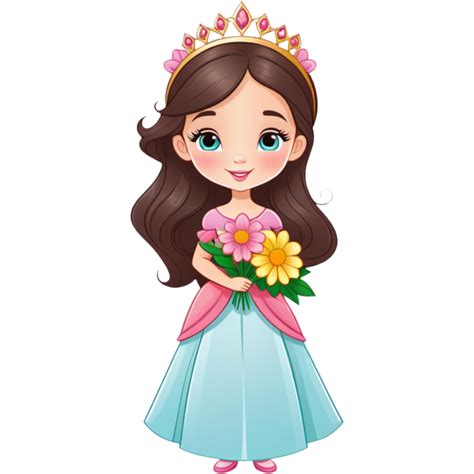 Cute Cartoon Princess With Flowers Ai Generative 32752230 Png