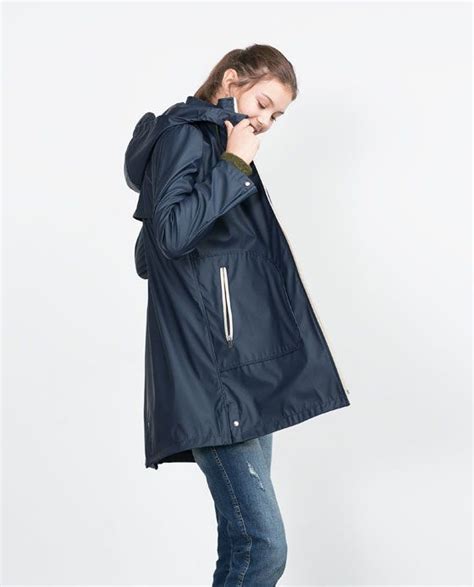 Womens Outerwear Zara United Kingdom Navy Raincoat Rain Jacket