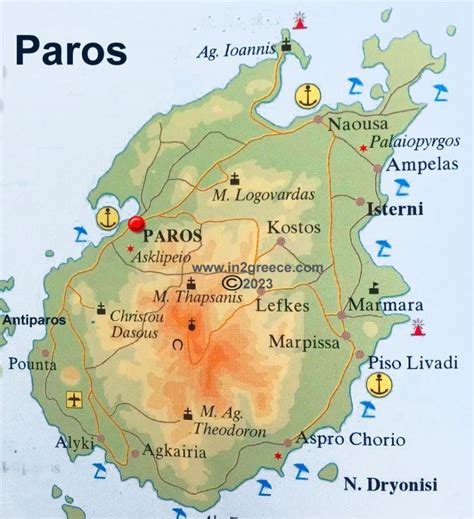 Paros Map Of The Island Of Paros