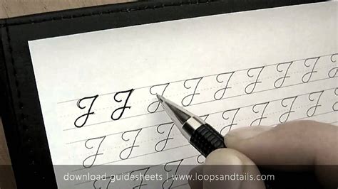 This page shows an example of the letter j. Learn cursive handwriting - Capital J - YouTube