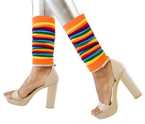 80s Bright Colour Colourful Orange Striped Rainbow Leg Warmers Wholesale