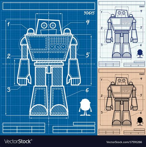 Cartoon Blueprint Of Giant Robot In 3 Versions Download A Free Preview