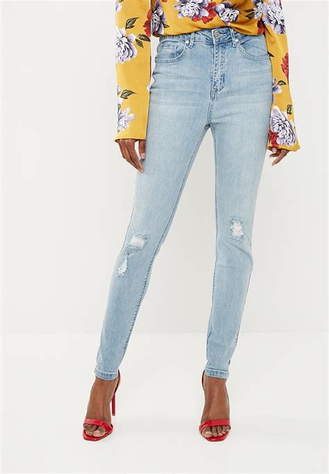 Sinner Highwaisted Distressed Knee Jean Blue Missguided Jeans