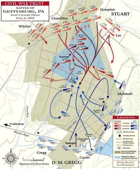 East Cavalry Field Battle Of Gettysburg Map Civil War