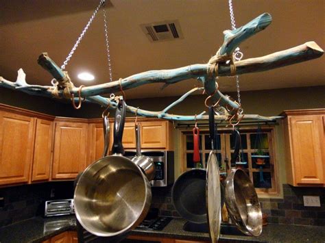 Easy Diy Hanging Storing Pots And Pans From Ceiling With Branch Over