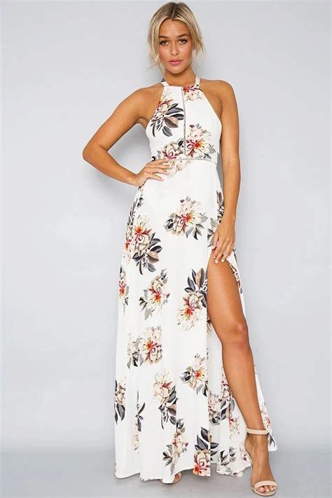 Summer Women Beach Long Dress Sleeveless Halter Floral Print Retro Backless Bohemian Maxi