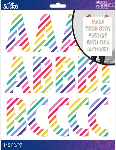 Sticko Xl Alphabet Stickers Rainbow Stripe Futura 015586007138