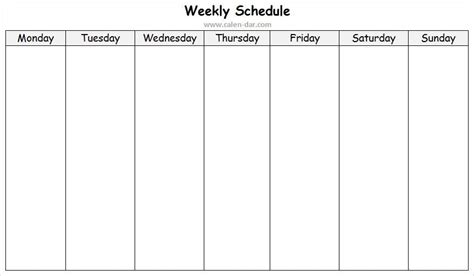 Blank Weekly Calendar Sunday Through Saturday Photo Blank Weekly