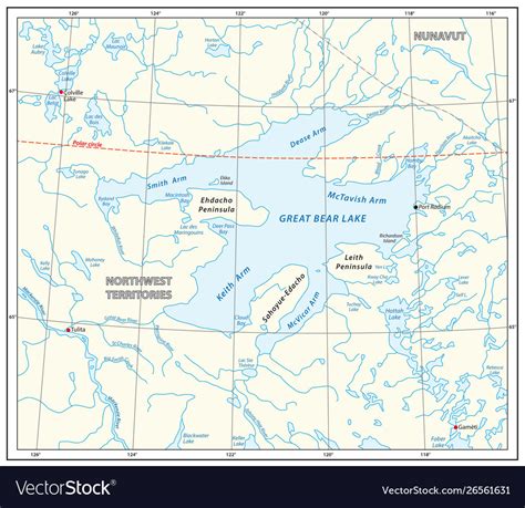 Detailed Map Great Bear Lake Canada Royalty Free Vector