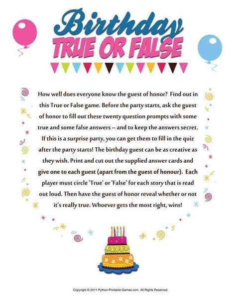 Birthday Games For Adults Printable