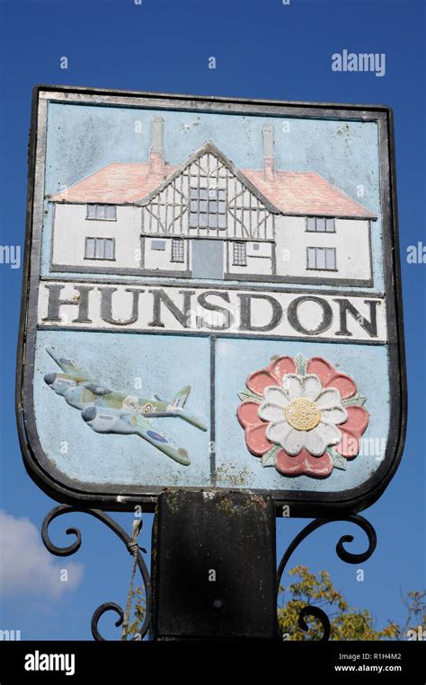 Village Sign Hunsdon Hertfordshire Stock Photo Alamy